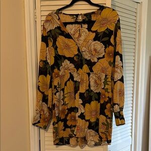 Floral V-Neck Jumpsuit in Black and Yellow